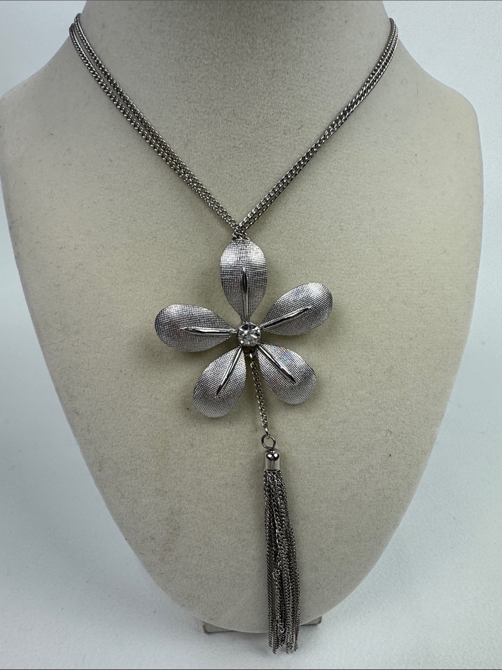 BOLD elements Silver Floral Tassel Necklace Adjustable New NWT